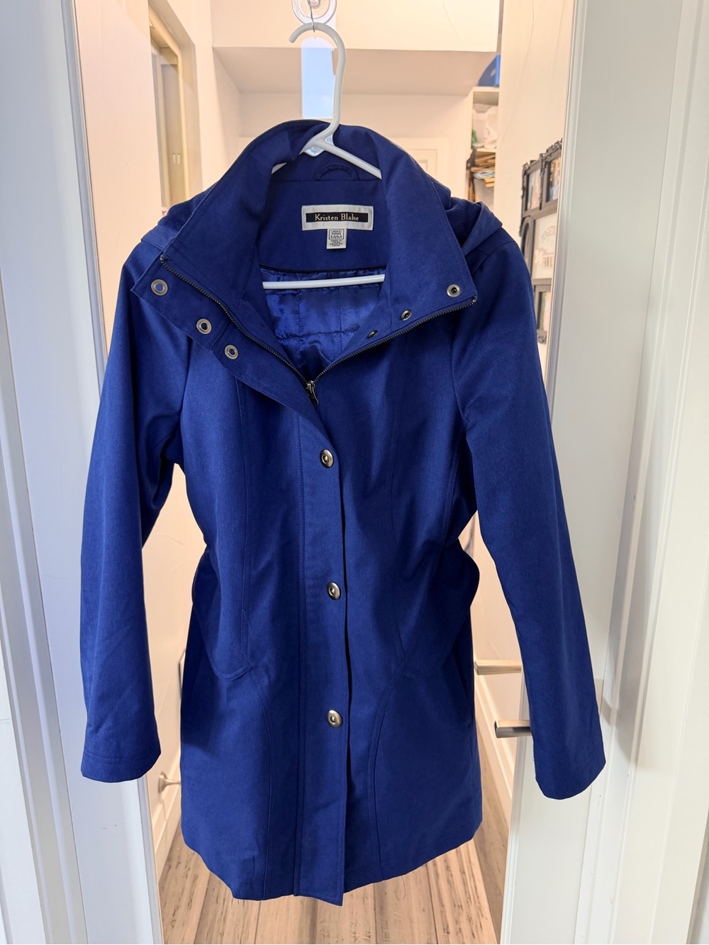 Kristen Blake Royal Blue Hooded Mid-Length Trench Coat